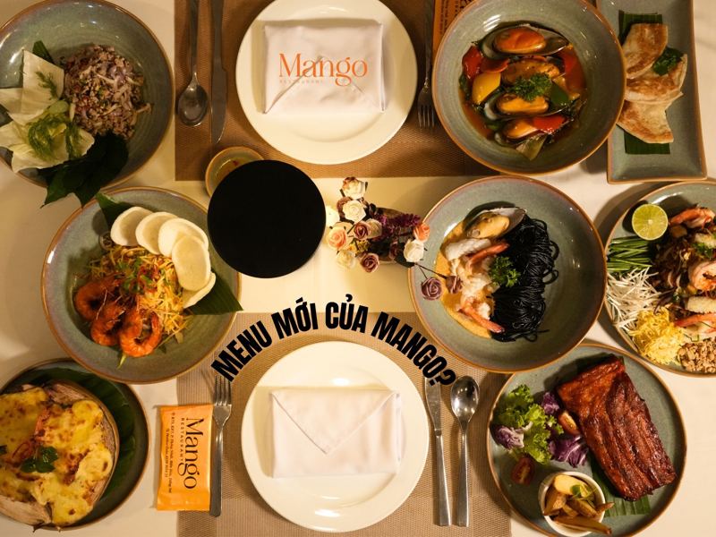 Bàn ăn bày menu mới của Mango
